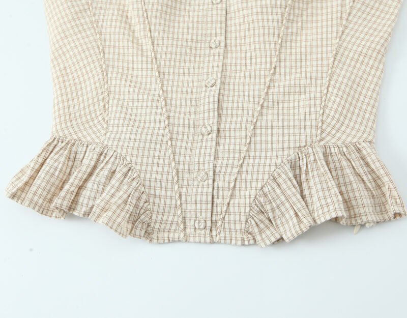 Summer Women French Sexy Retro Plaid Lace Splicing Sling Vest High Waist Skirt Set - Image 7