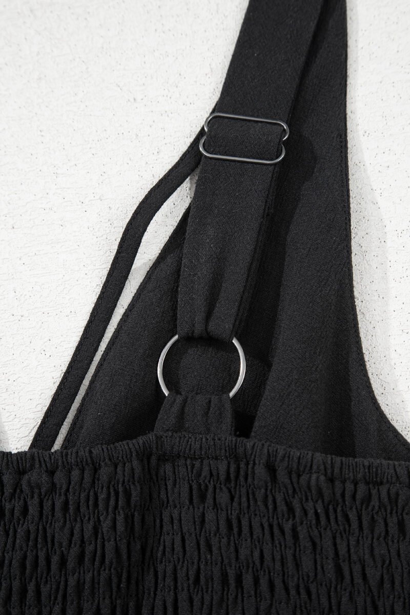 Black Front Cut Out Smocked Back Sleeveless Wide Leg Jumpsuit - Image 15