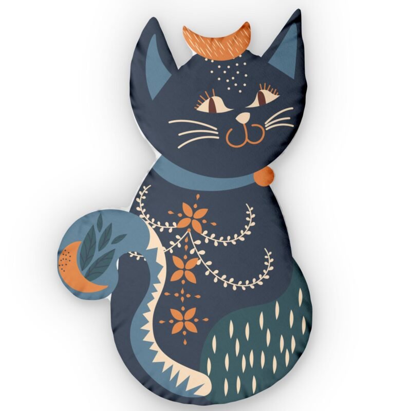 Cat Shaped Pillow - Folk Art Style - Image 2