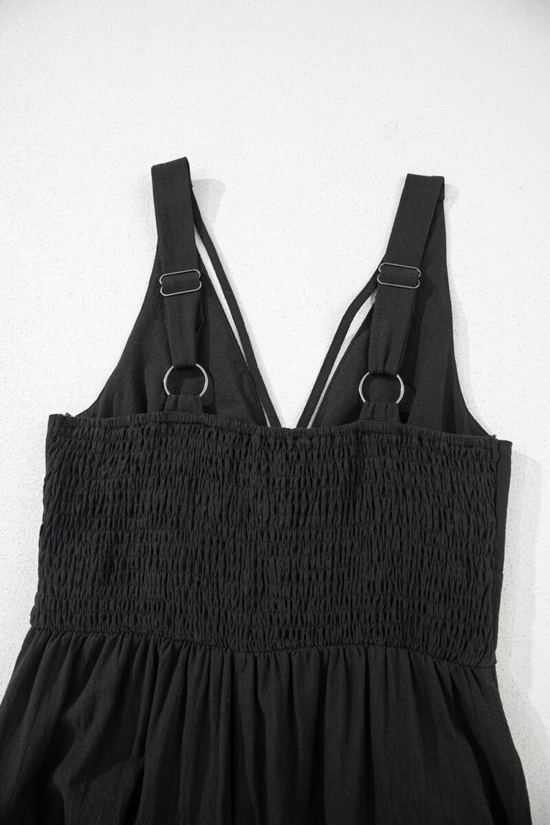 Black Front Cut Out Smocked Back Sleeveless Wide Leg Jumpsuit - Image 14