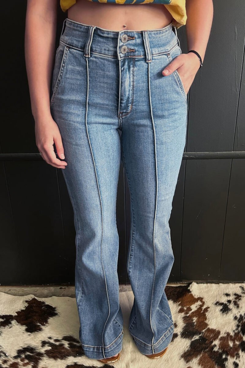 High Waist Piping Bootcut Jeans