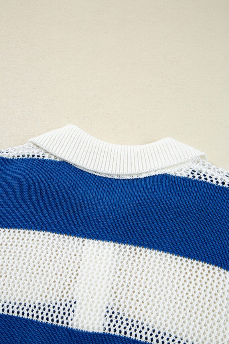 Blue Stripe Polo Knit Sweater - Image 7