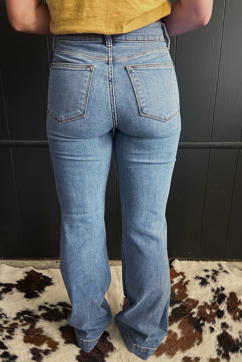 High Waist Piping Bootcut Jeans - Image 2