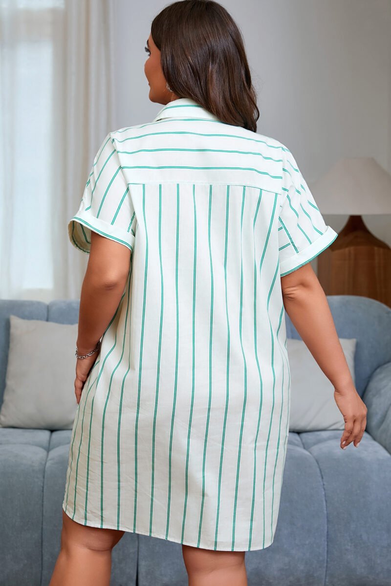 Green Stripe Buttoned Shirt Dress - Image 16