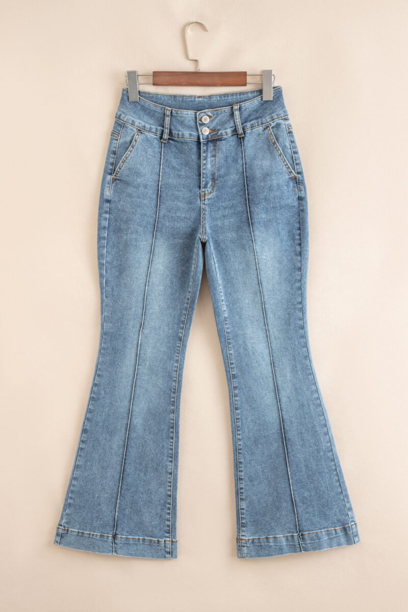High Waist Piping Bootcut Jeans - Image 4