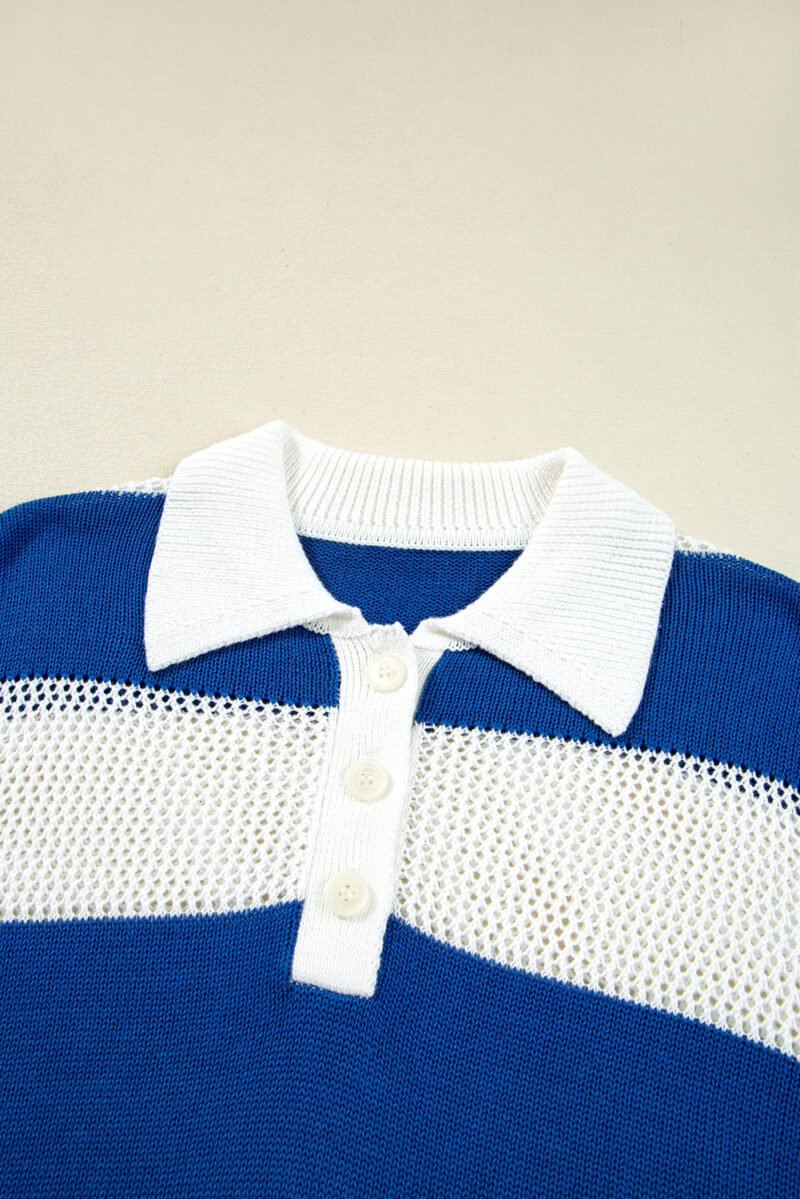 Blue Stripe Polo Knit Sweater - Image 6