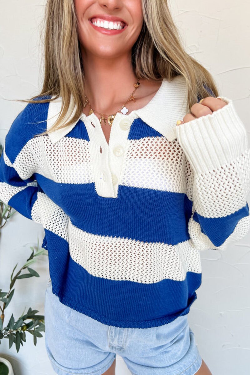 Blue Stripe Polo Knit Sweater