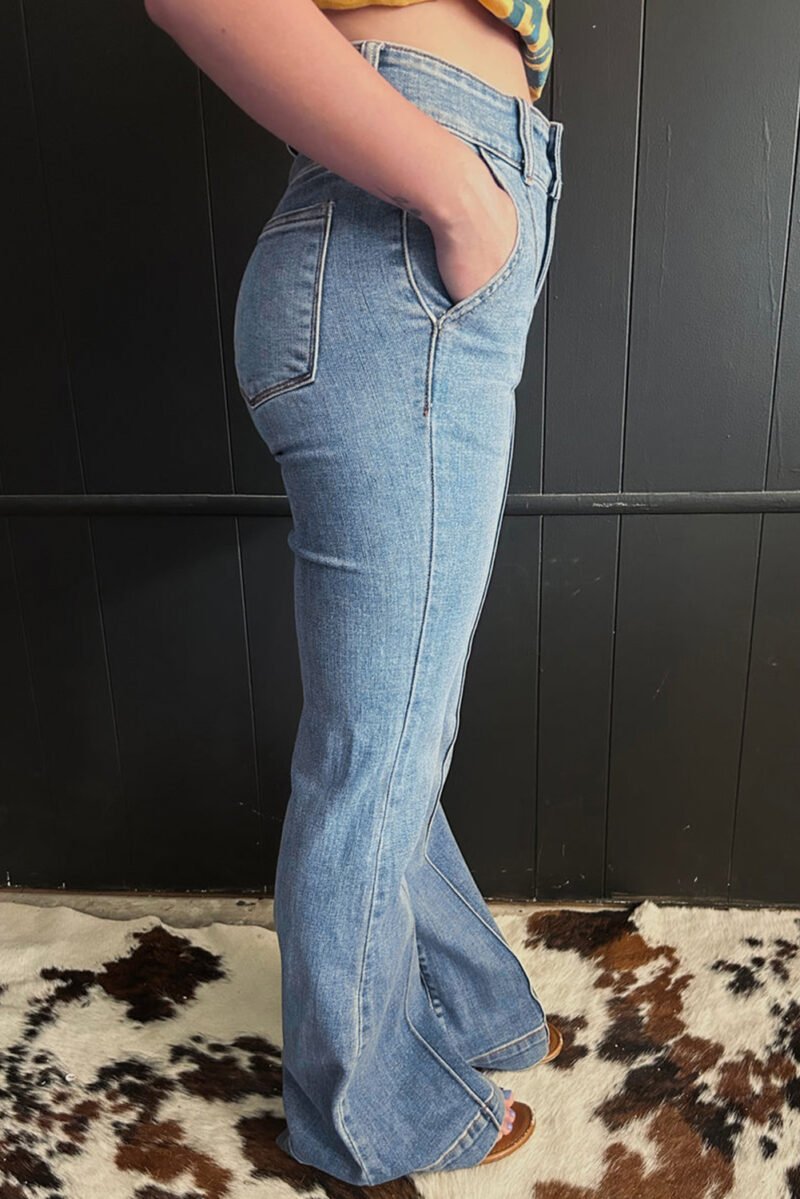 High Waist Piping Bootcut Jeans - Image 3