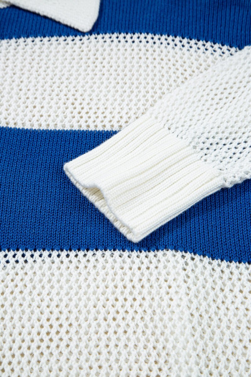 Blue Stripe Polo Knit Sweater - Image 9