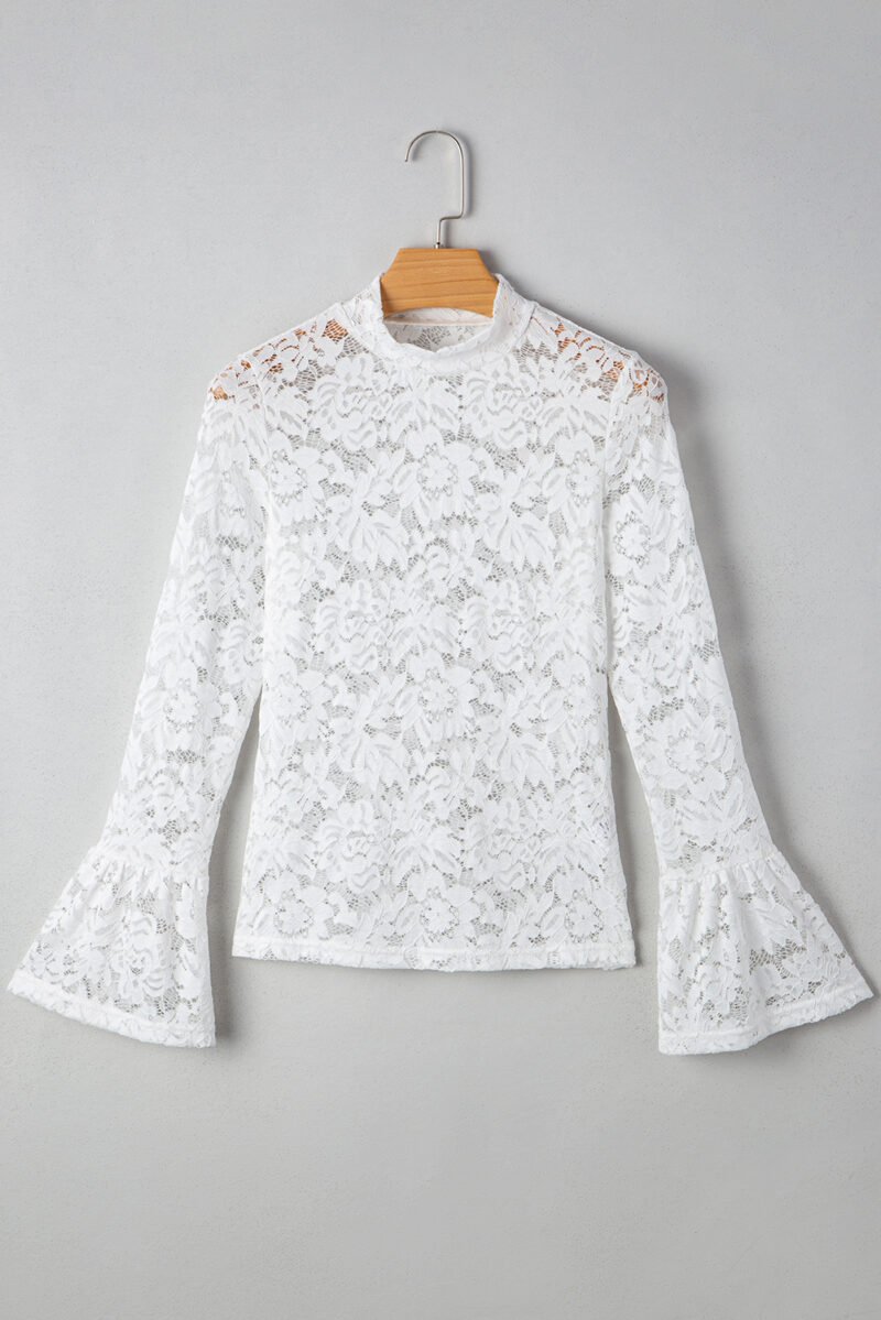 White Lace Bell Sleeve Blouse