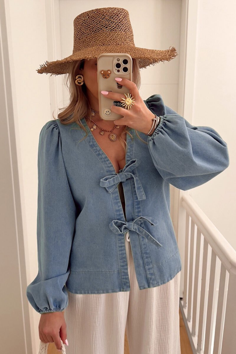 Dusk Puff Sleeve Denim Top - Image 2