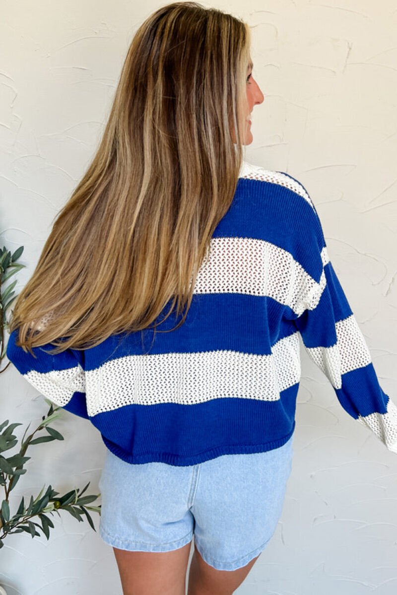 Blue Stripe Polo Knit Sweater - Image 2
