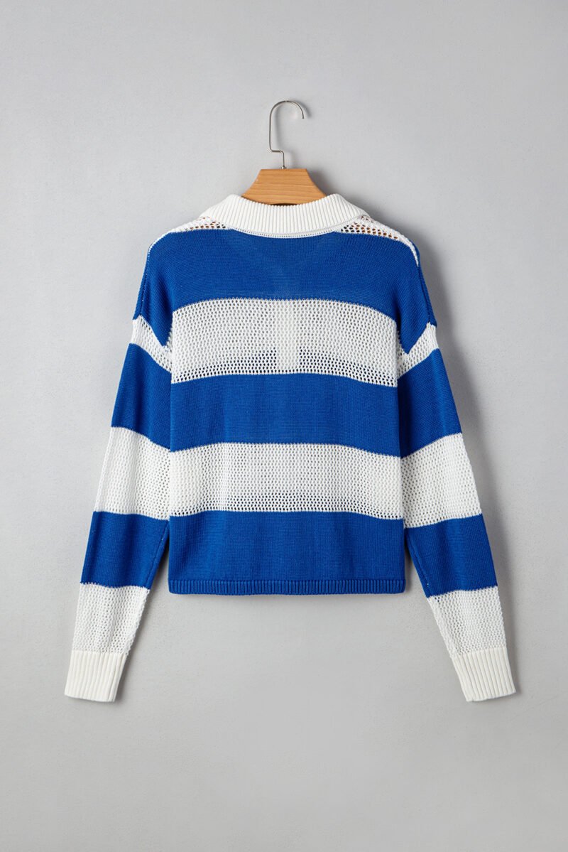 Blue Stripe Polo Knit Sweater - Image 5