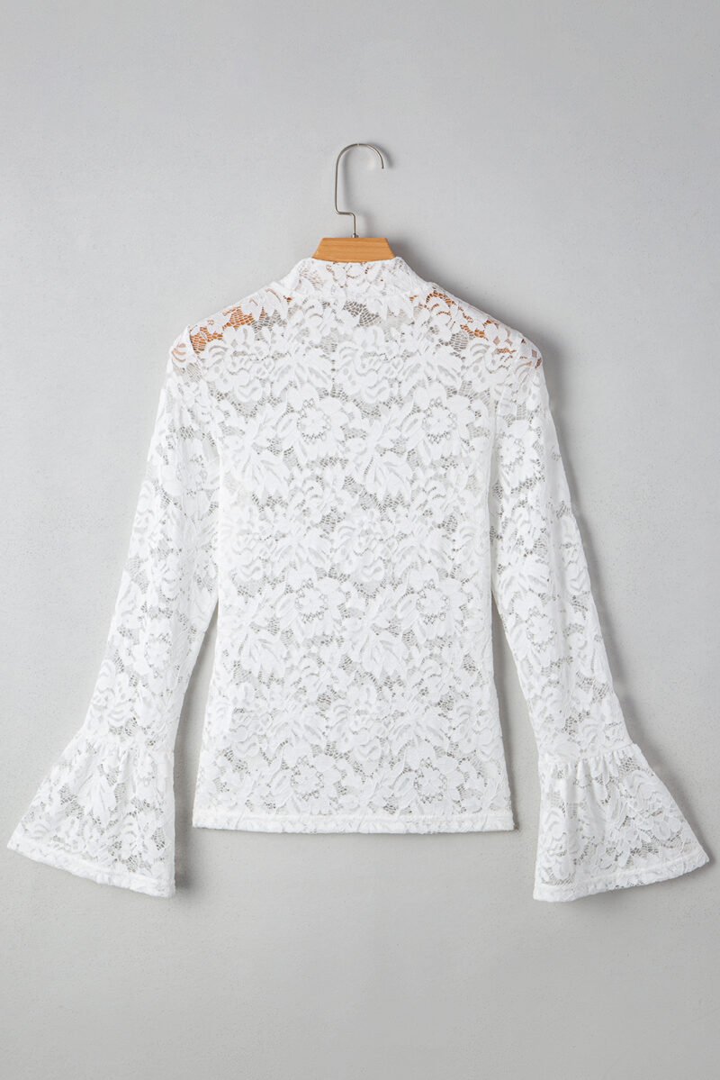 White Lace Bell Sleeve Blouse - Image 2