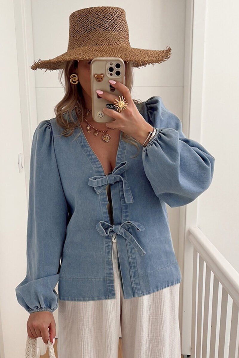 Dusk Puff Sleeve Denim Top - Image 3