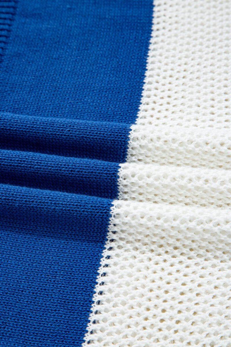 Blue Stripe Polo Knit Sweater - Image 11