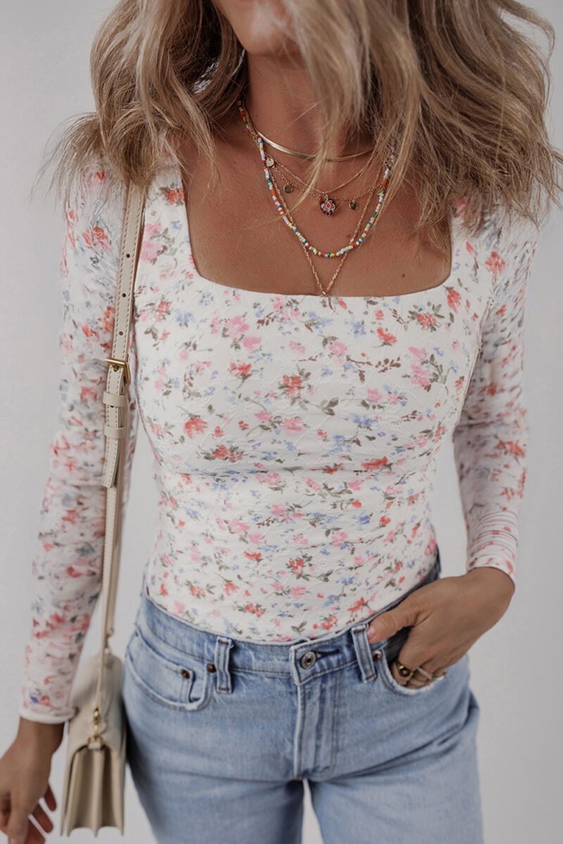 White Floral Long Sleeve Top