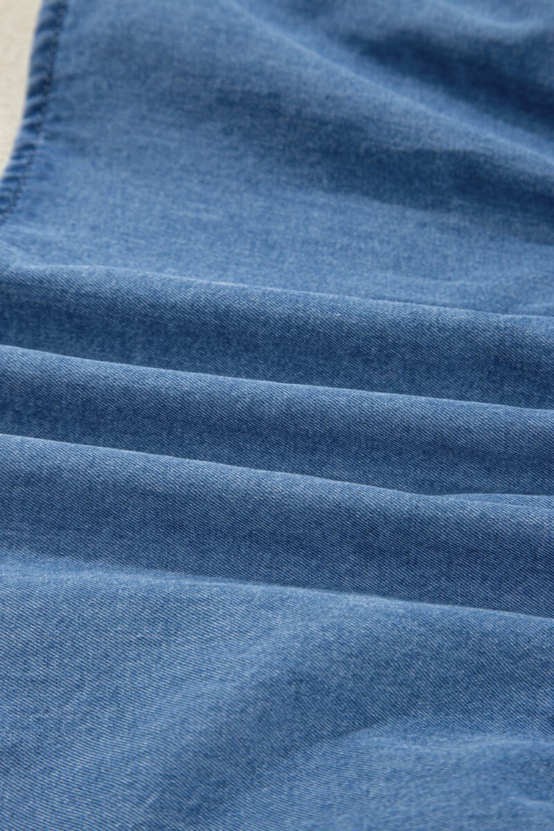Denim Lapel Peplum Top - Image 7