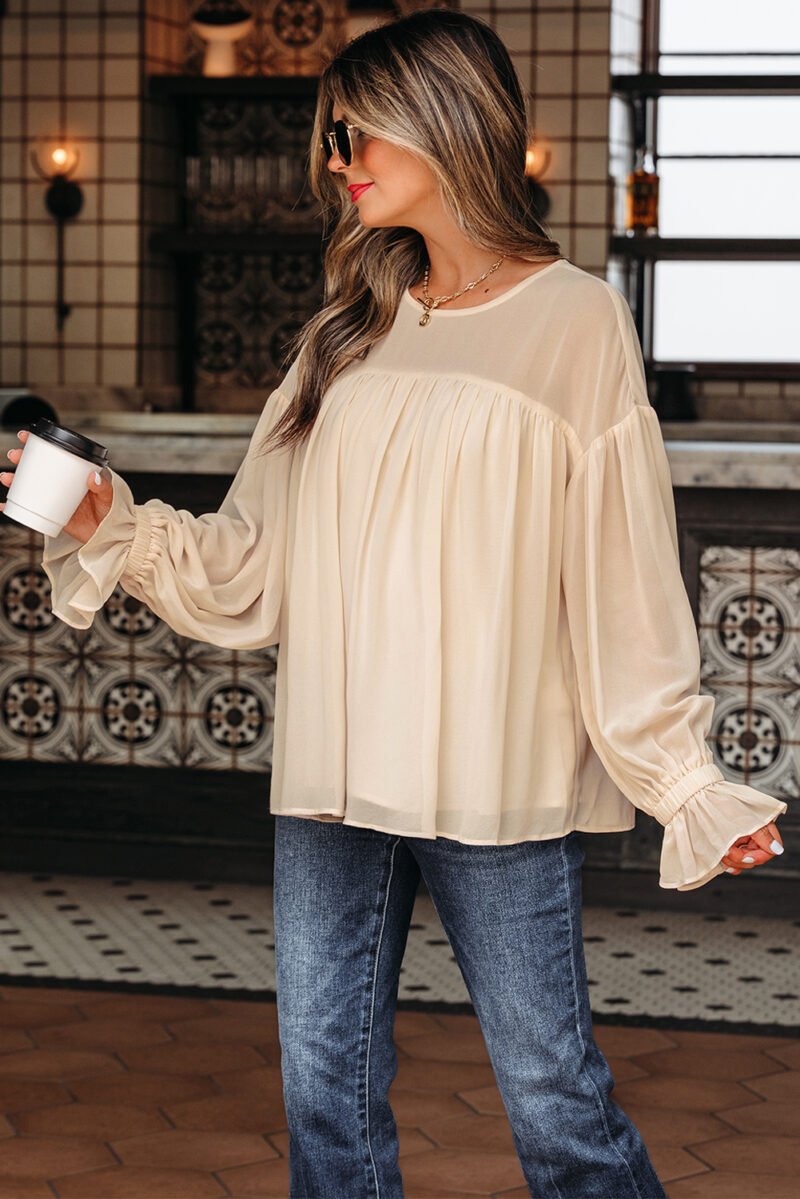 Parchment Ruffle Chiffon Blouse - Image 8