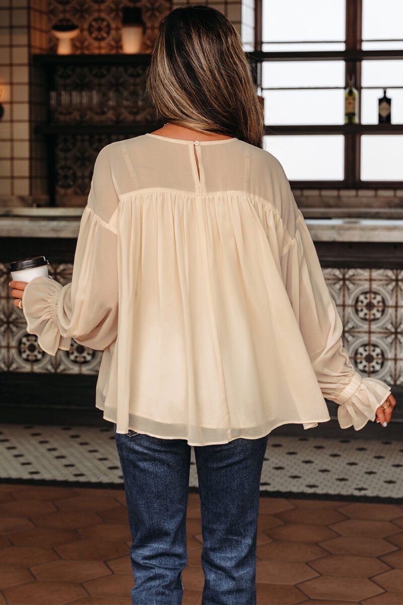 Parchment Ruffle Chiffon Blouse - Image 7