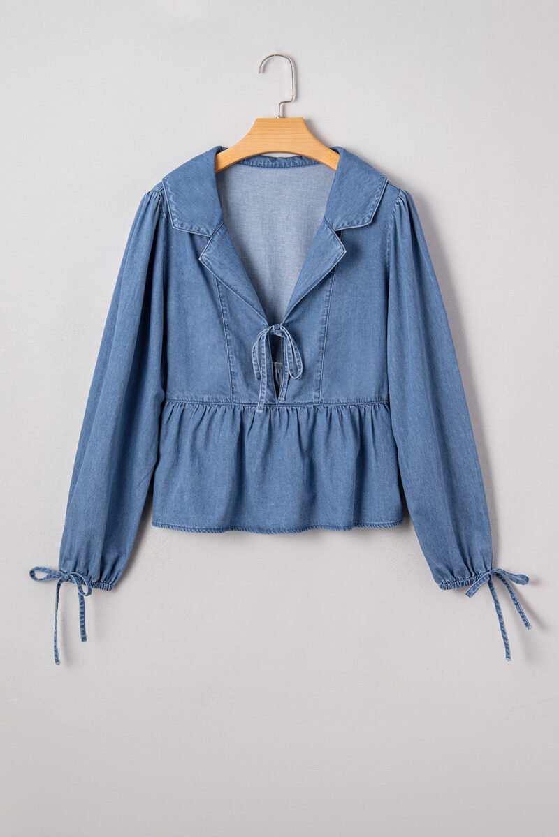Denim Lapel Peplum Top