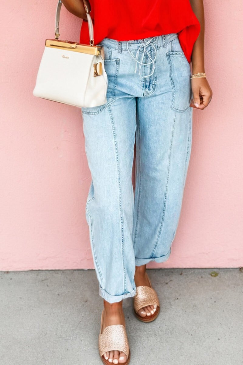 Stonewash Drawstring Barrel Jeans - Image 2