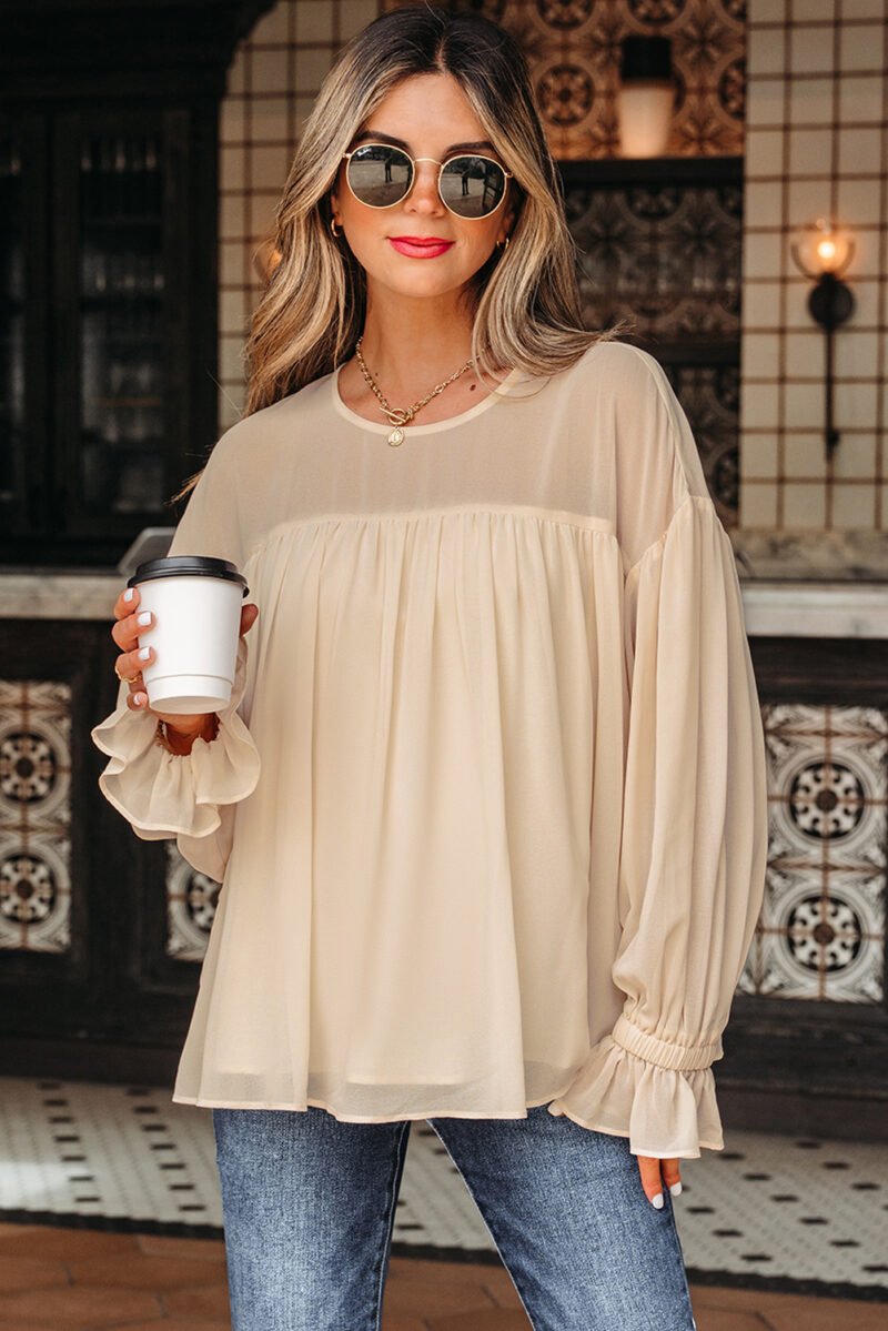 Parchment Ruffle Chiffon Blouse - Image 6