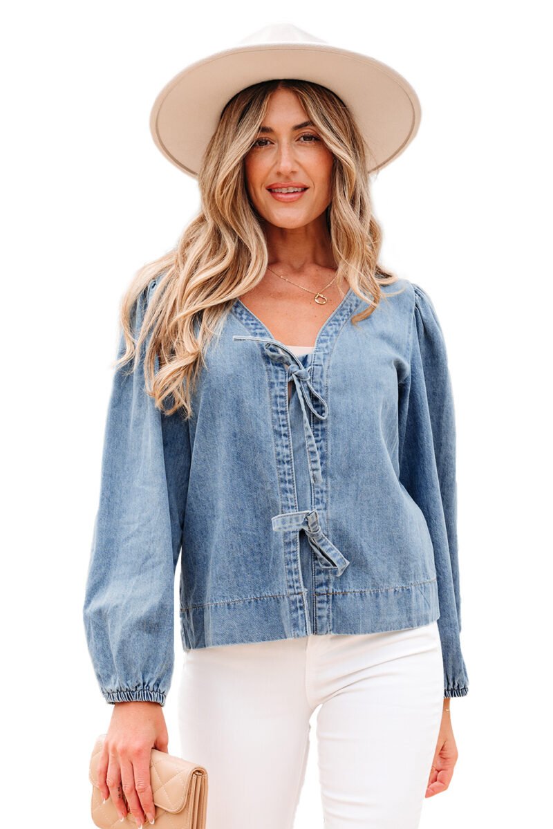 Dusk Puff Sleeve Denim Top - Image 20