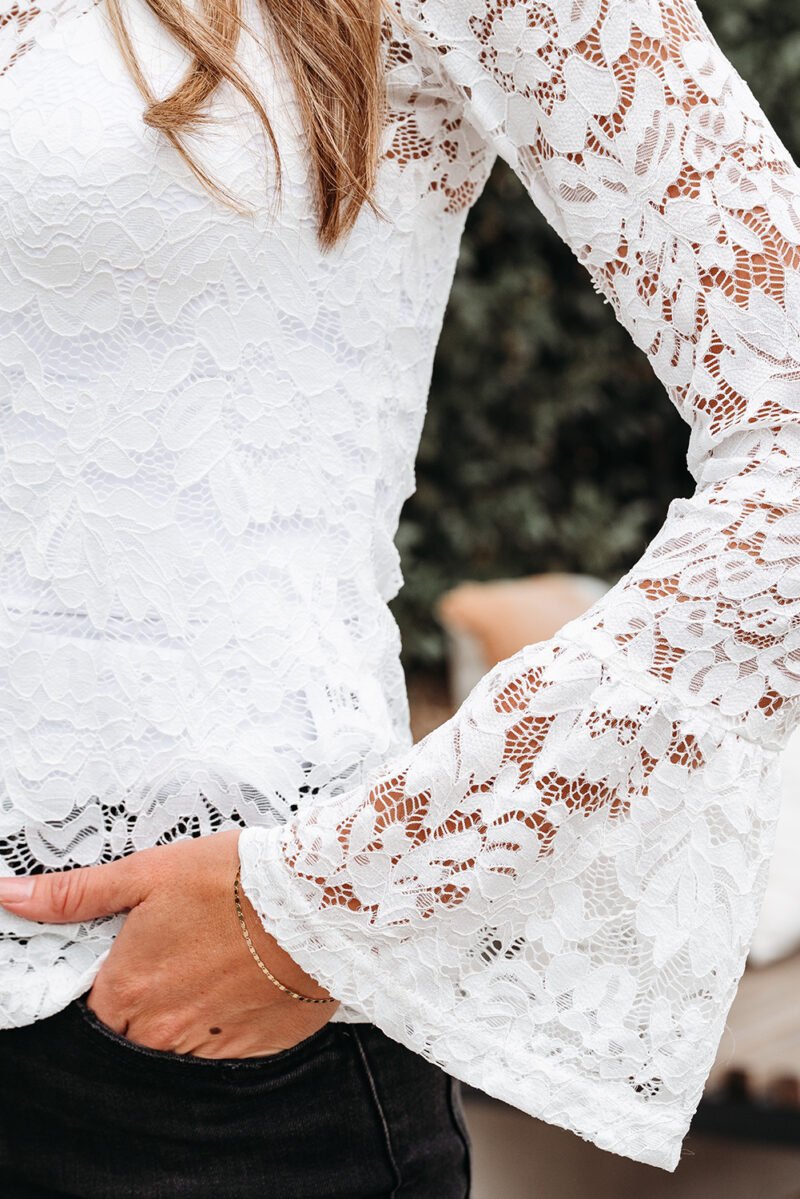 White Lace Bell Sleeve Blouse - Image 17
