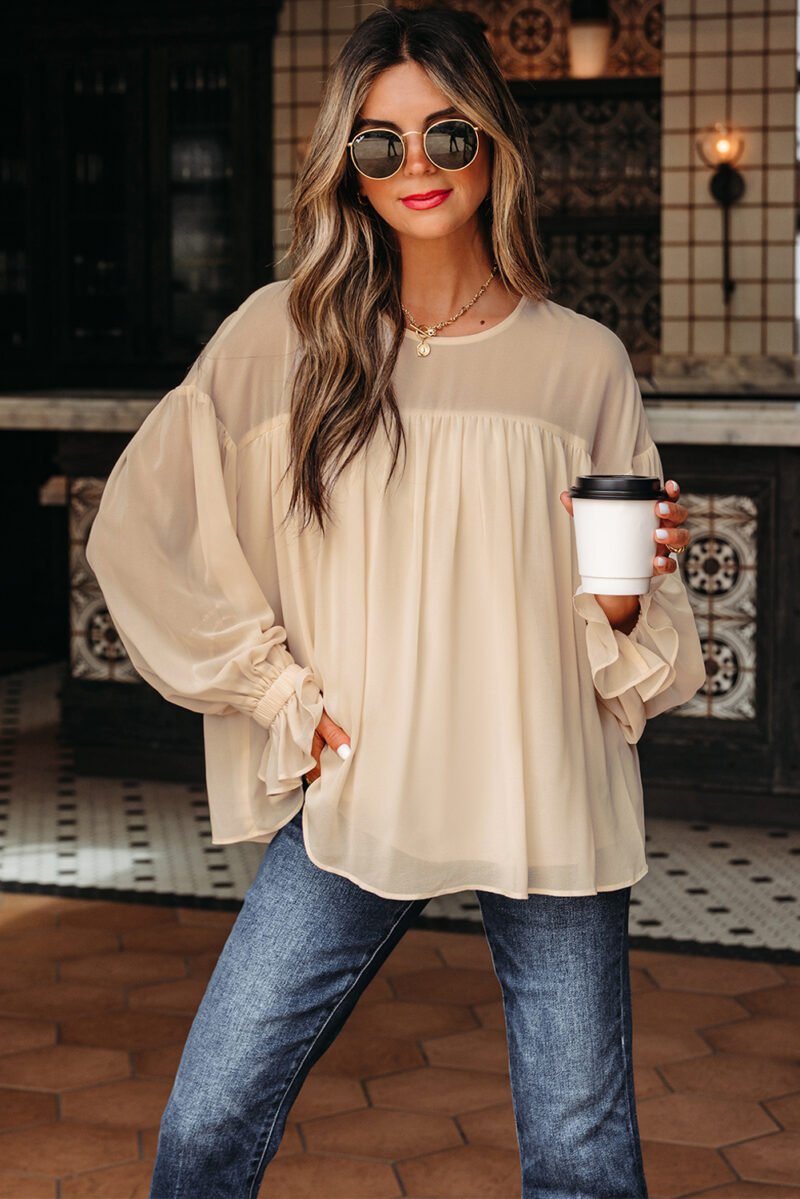 Parchment Ruffle Chiffon Blouse - Image 9