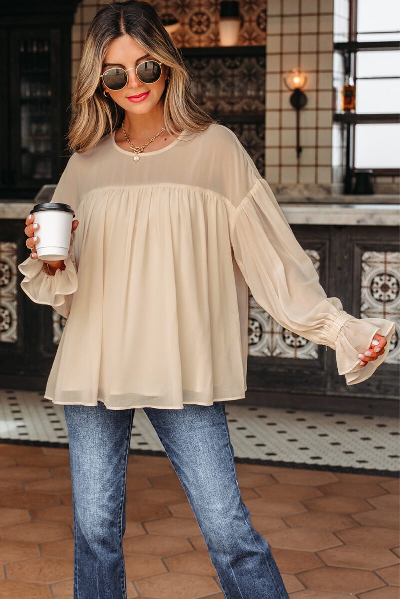 Parchment Ruffle Chiffon Blouse - Image 11