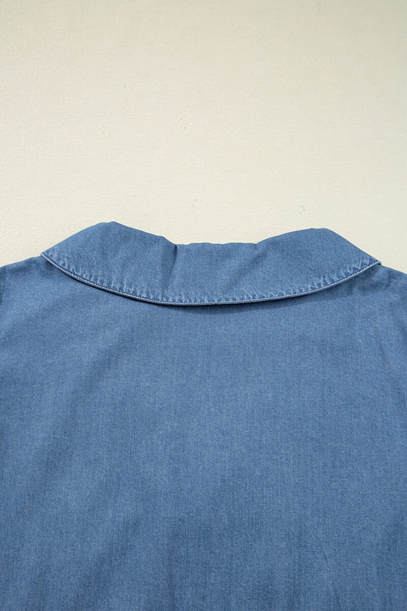 Denim Lapel Peplum Top - Image 4