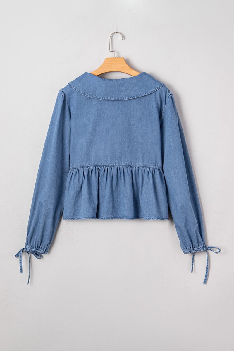 Denim Lapel Peplum Top - Image 2