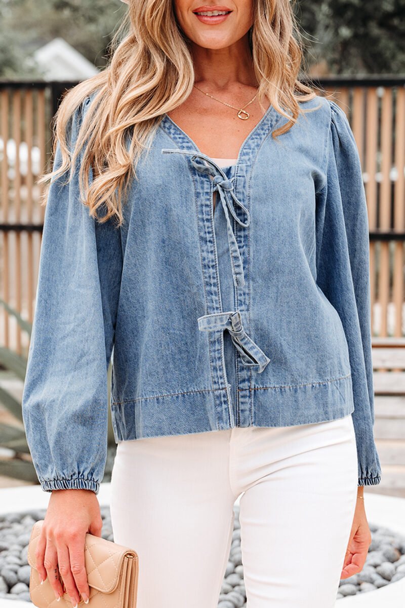 Dusk Puff Sleeve Denim Top - Image 11