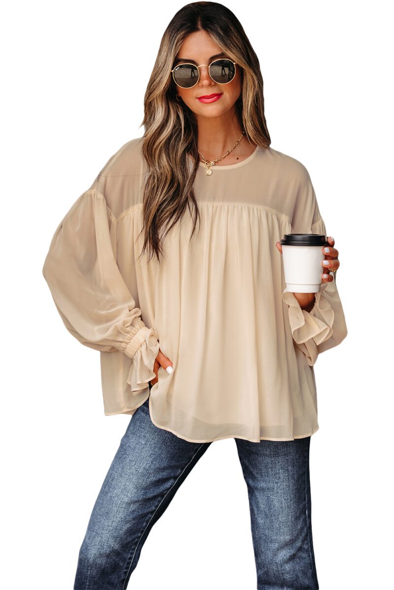 Parchment Ruffle Chiffon Blouse - Image 14
