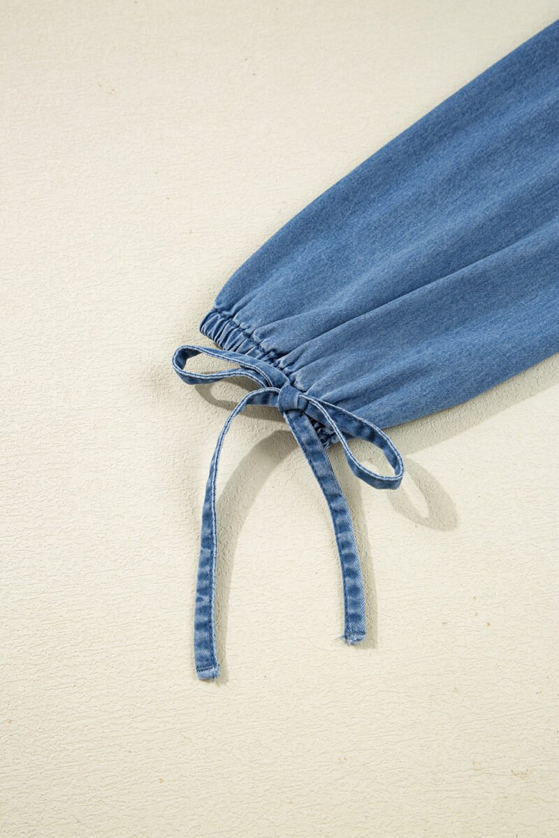 Denim Lapel Peplum Top - Image 6