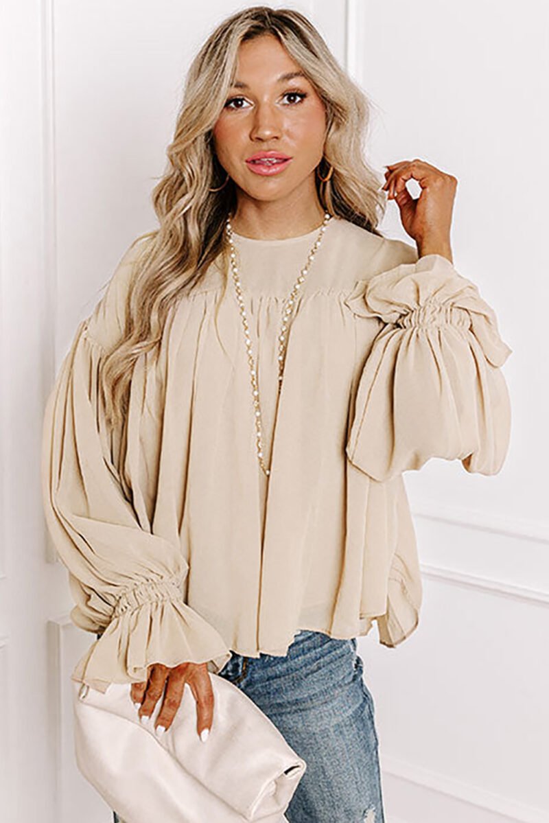 Parchment Ruffle Chiffon Blouse - Image 5