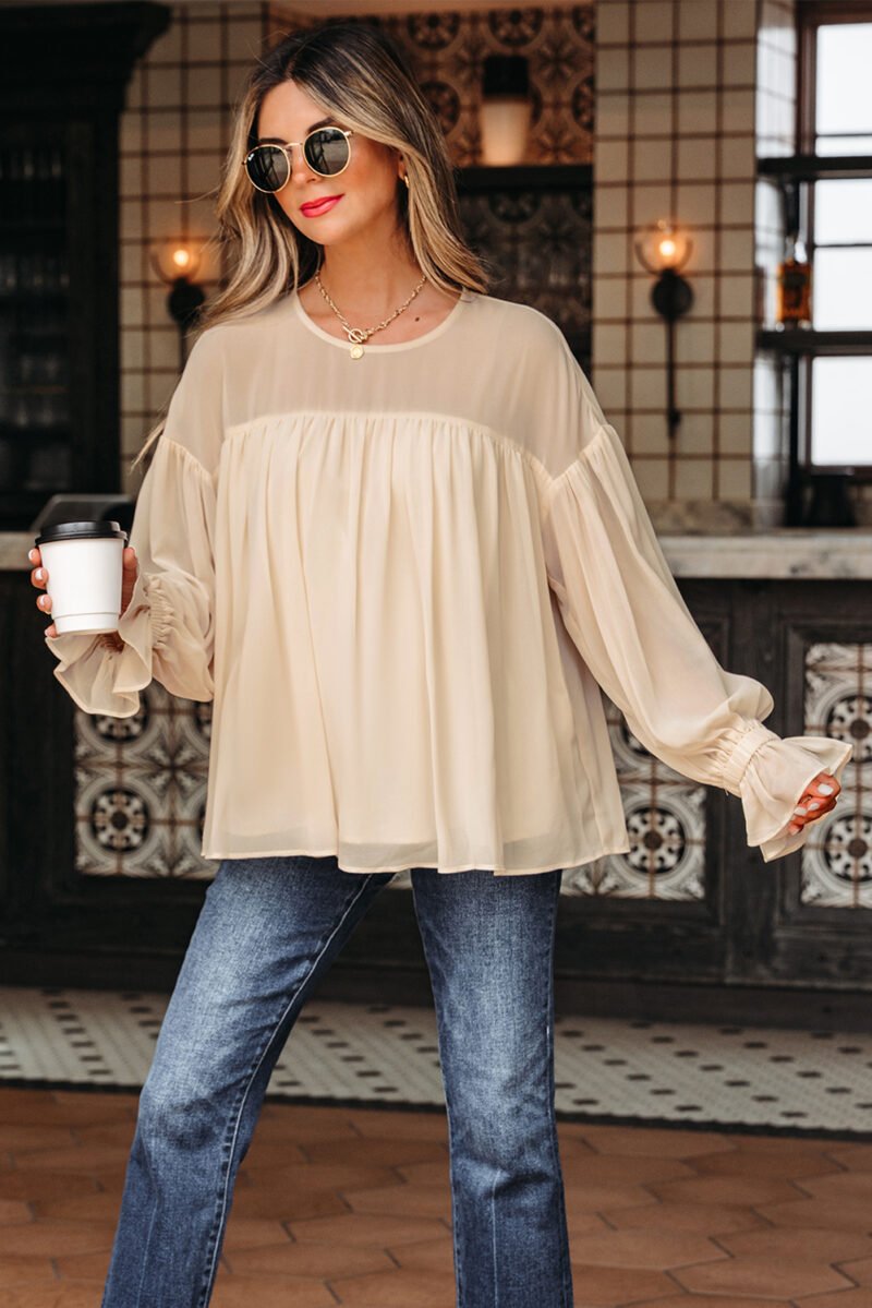 Parchment Ruffle Chiffon Blouse - Image 10