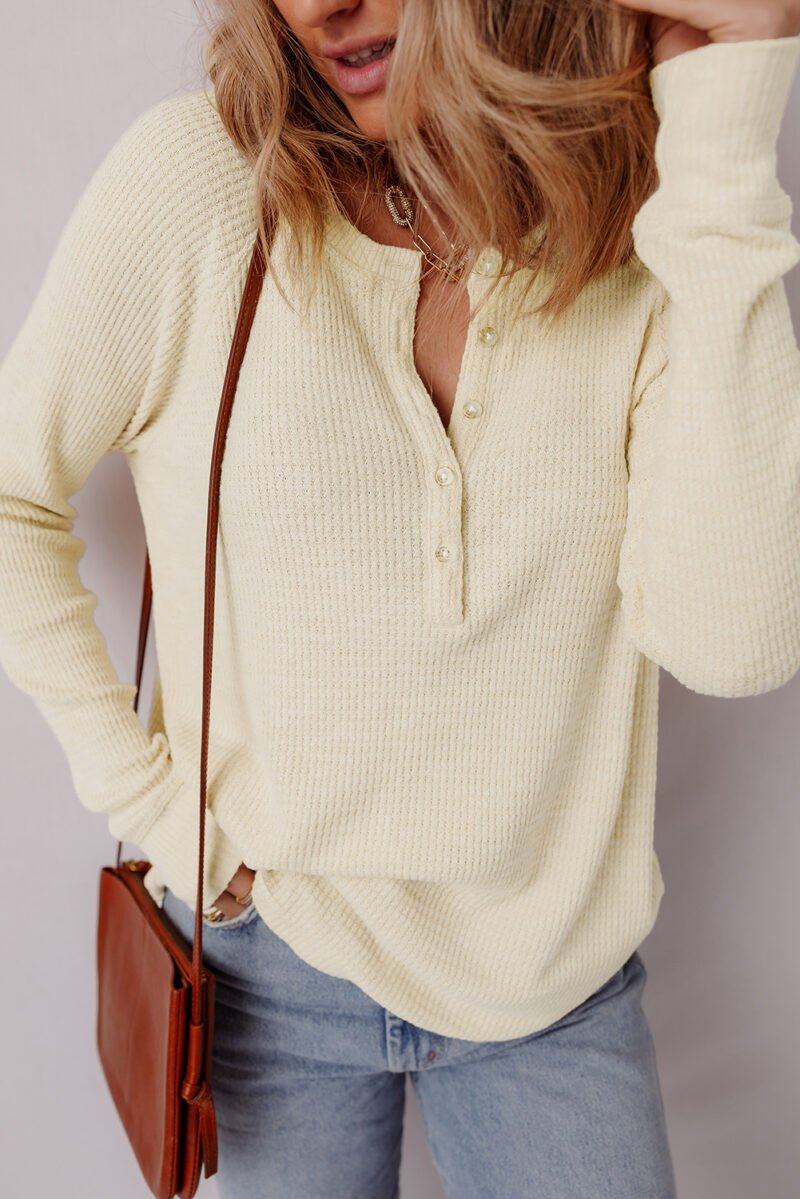 Oatmeal Henley Top - Image 7