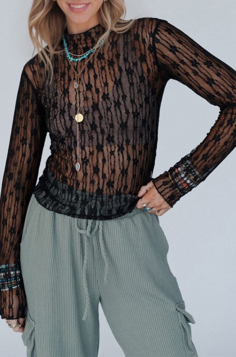 Sheer Floral Lace Top - Image 30