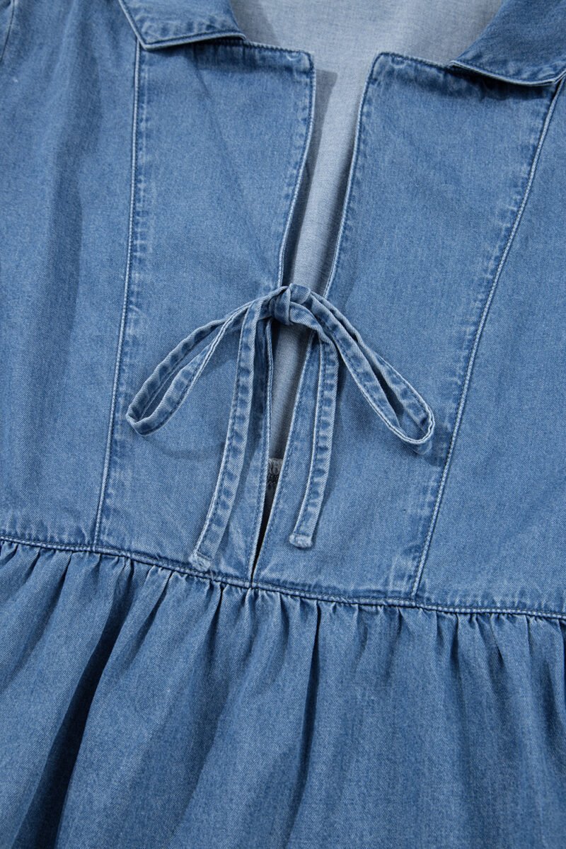 Denim Lapel Peplum Top - Image 5