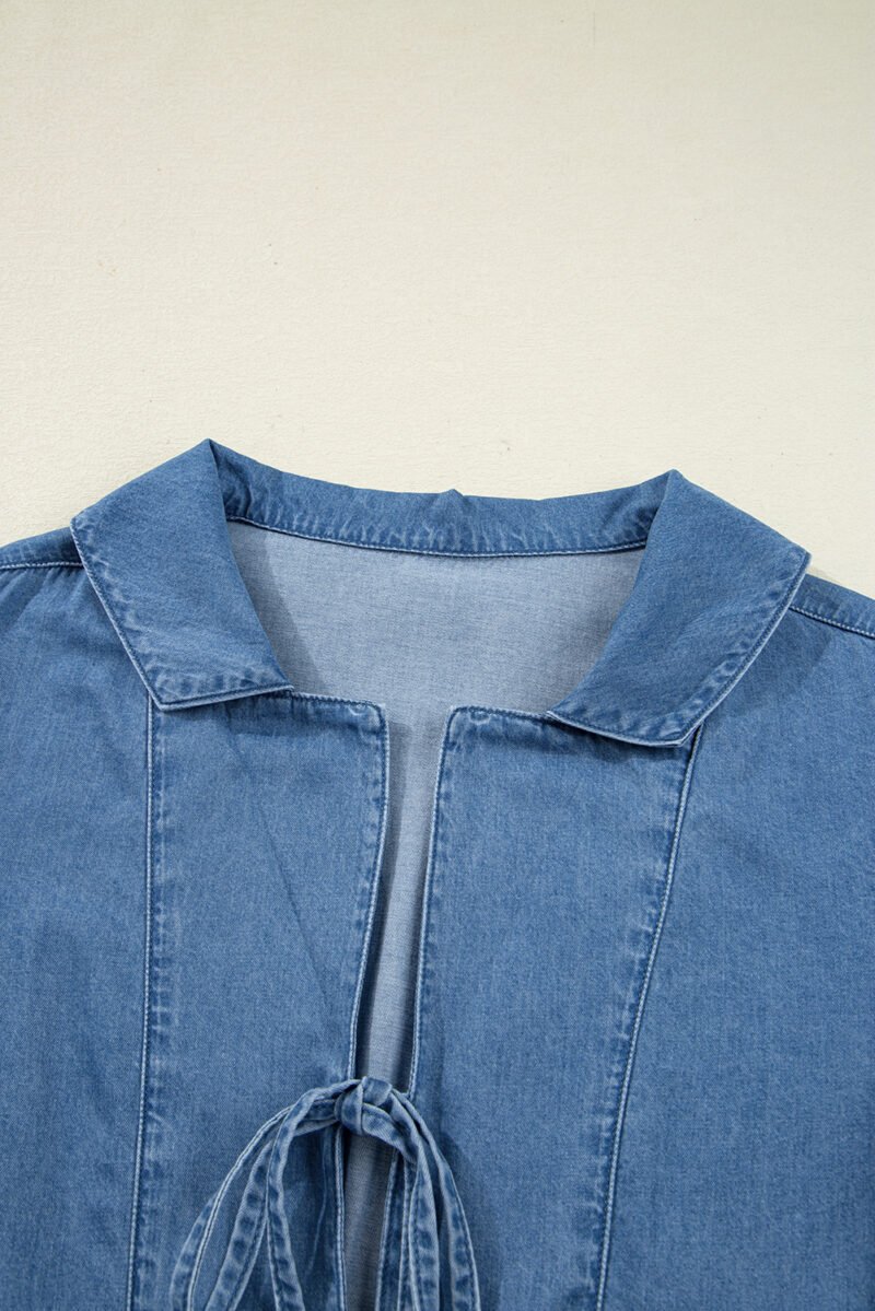 Denim Lapel Peplum Top - Image 3