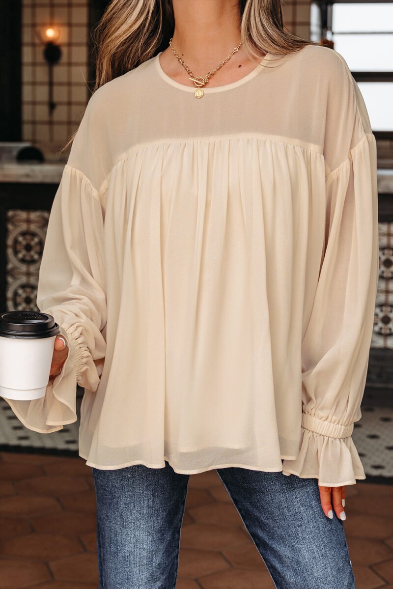 Parchment Ruffle Chiffon Blouse - Image 13