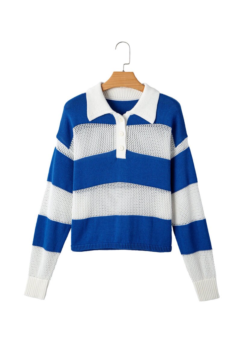 Blue Stripe Polo Knit Sweater - Image 22
