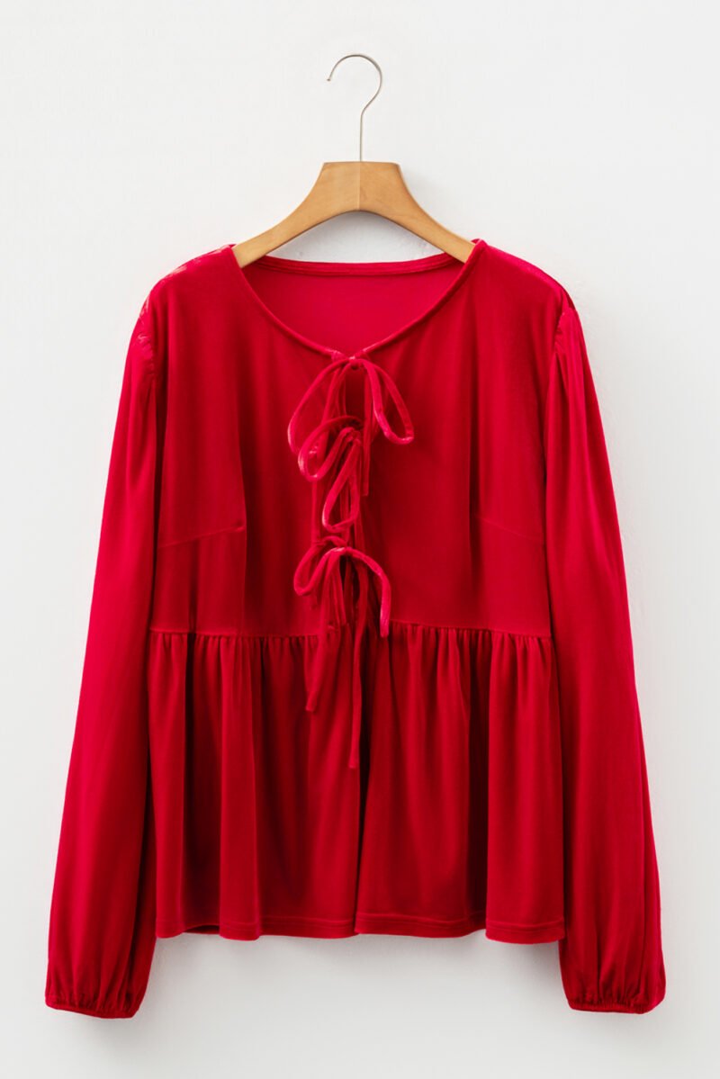 Red Velvet Peplum Blouse