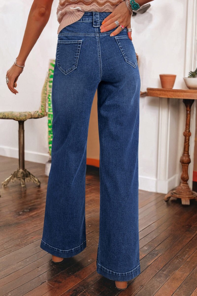 Dark Wash Wide Leg Pocketed Jeans - Image 14