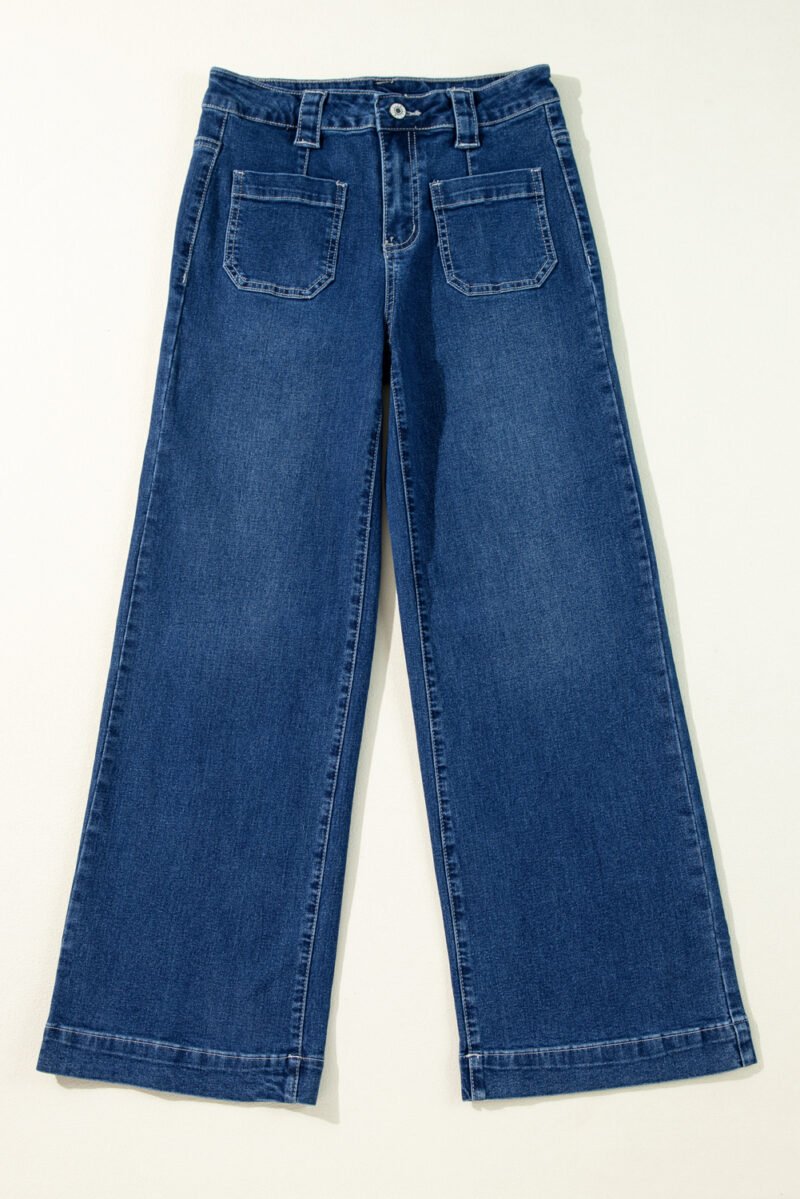 Dark Wash Wide Leg Pocketed Jeans - Image 11
