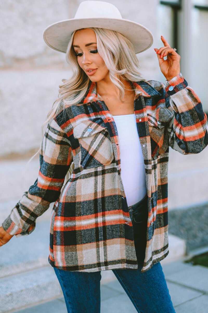 Plaid Print Pocketed Shacket - Image 24