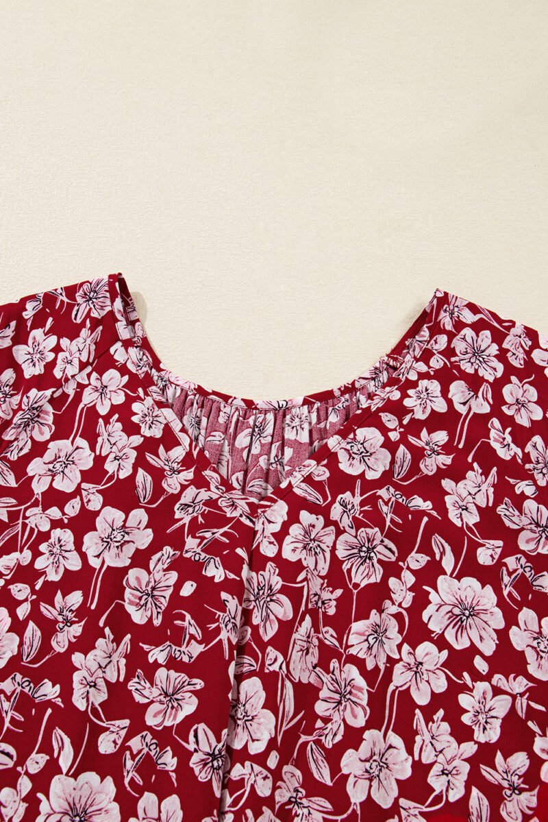 Purple Plus Floral Balloon Sleeve V Neck Relaxed Dress - Image 10