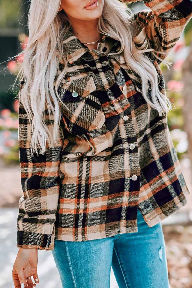 Plaid Print Pocketed Shacket - Image 19